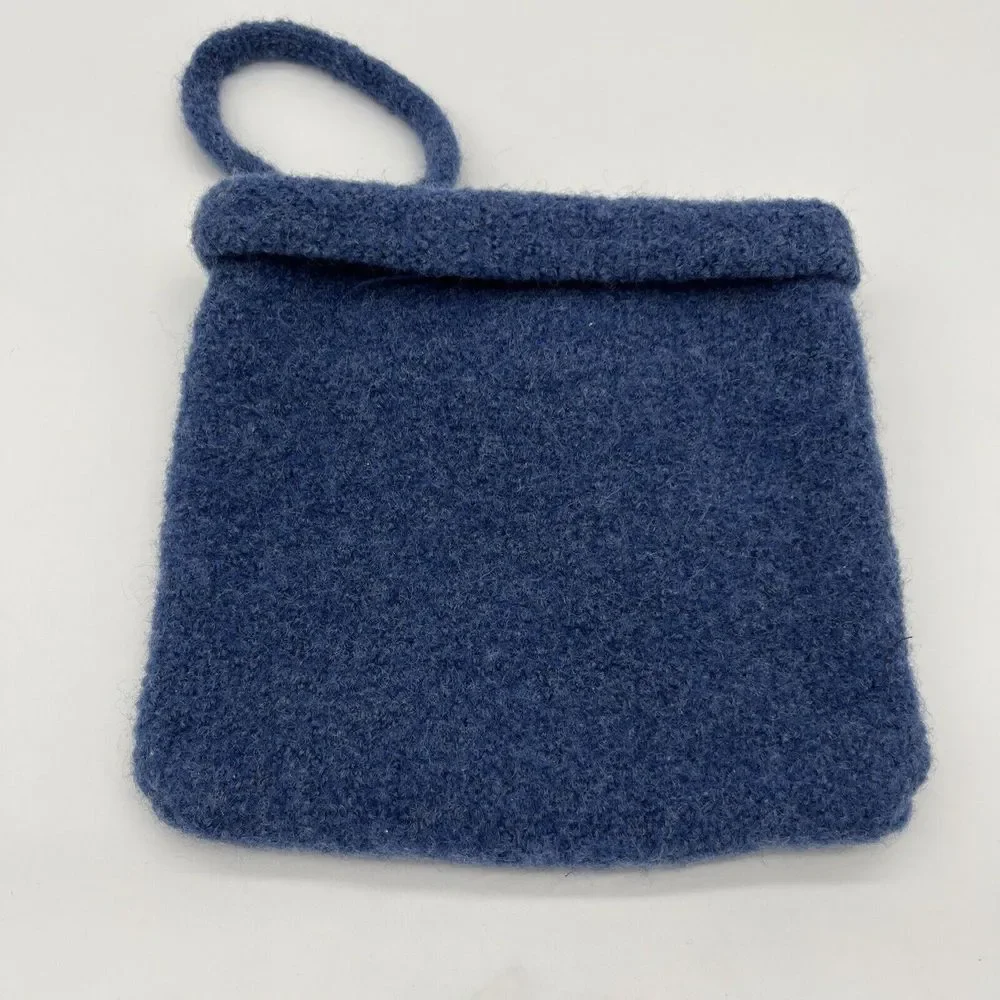 VTG Handmade Felted Wool Blue With‎ White Snowflakes Boho Bag Purse